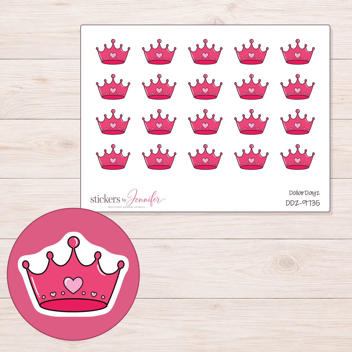 DDZ-9735 planner sticker sheet with enlarged sticker detail
