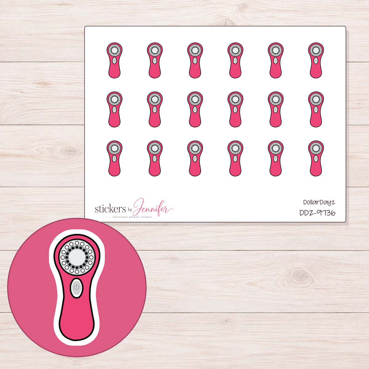 DDZ-9736 planner sticker sheet with enlarged sticker detail