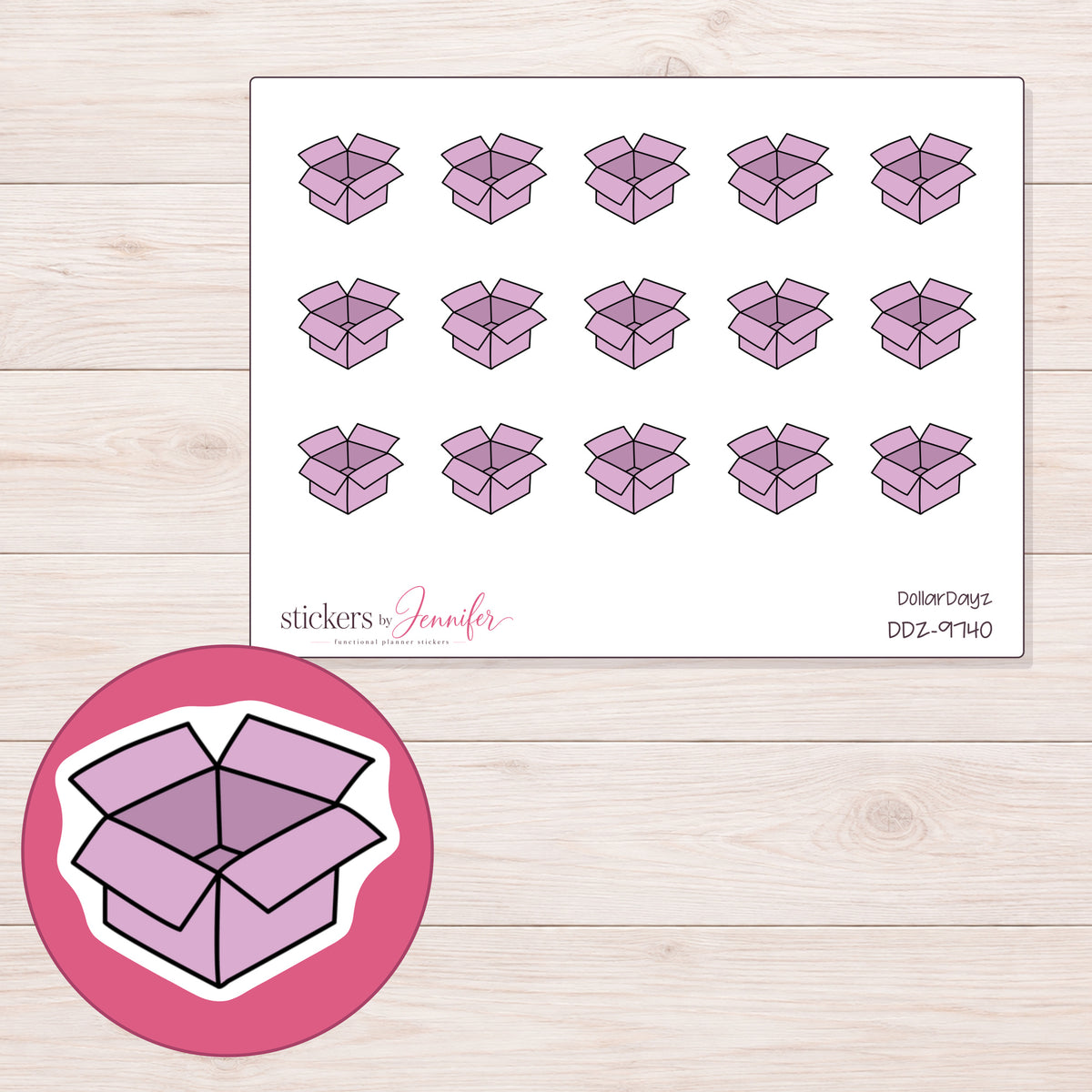 DDZ-9740 planner sticker sheet with enlarged sticker detail