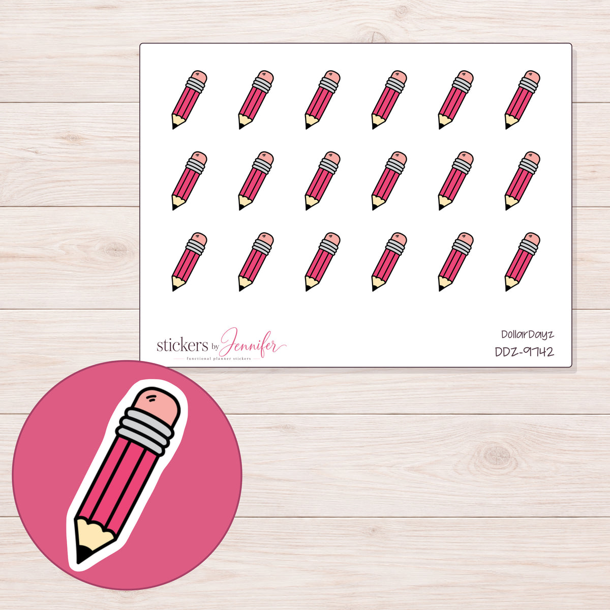 DDZ-9742 planner sticker sheet with enlarged sticker detail