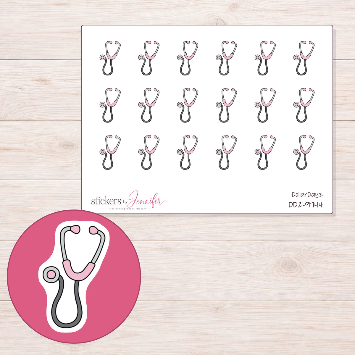 DDZ-9744 planner sticker sheet with enlarged sticker detail