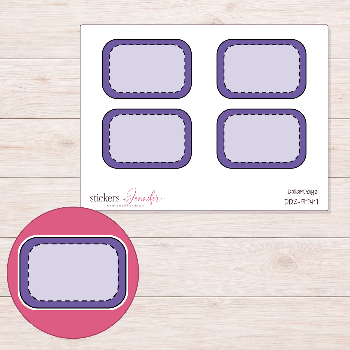 DDZ-9747 planner sticker sheet with enlarged sticker detail