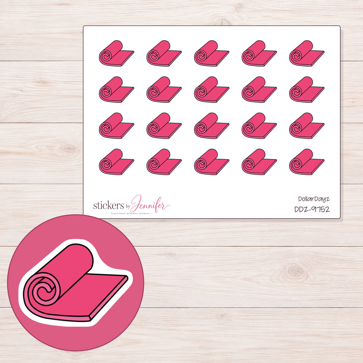 DDZ-9752 planner sticker sheet with enlarged sticker detail