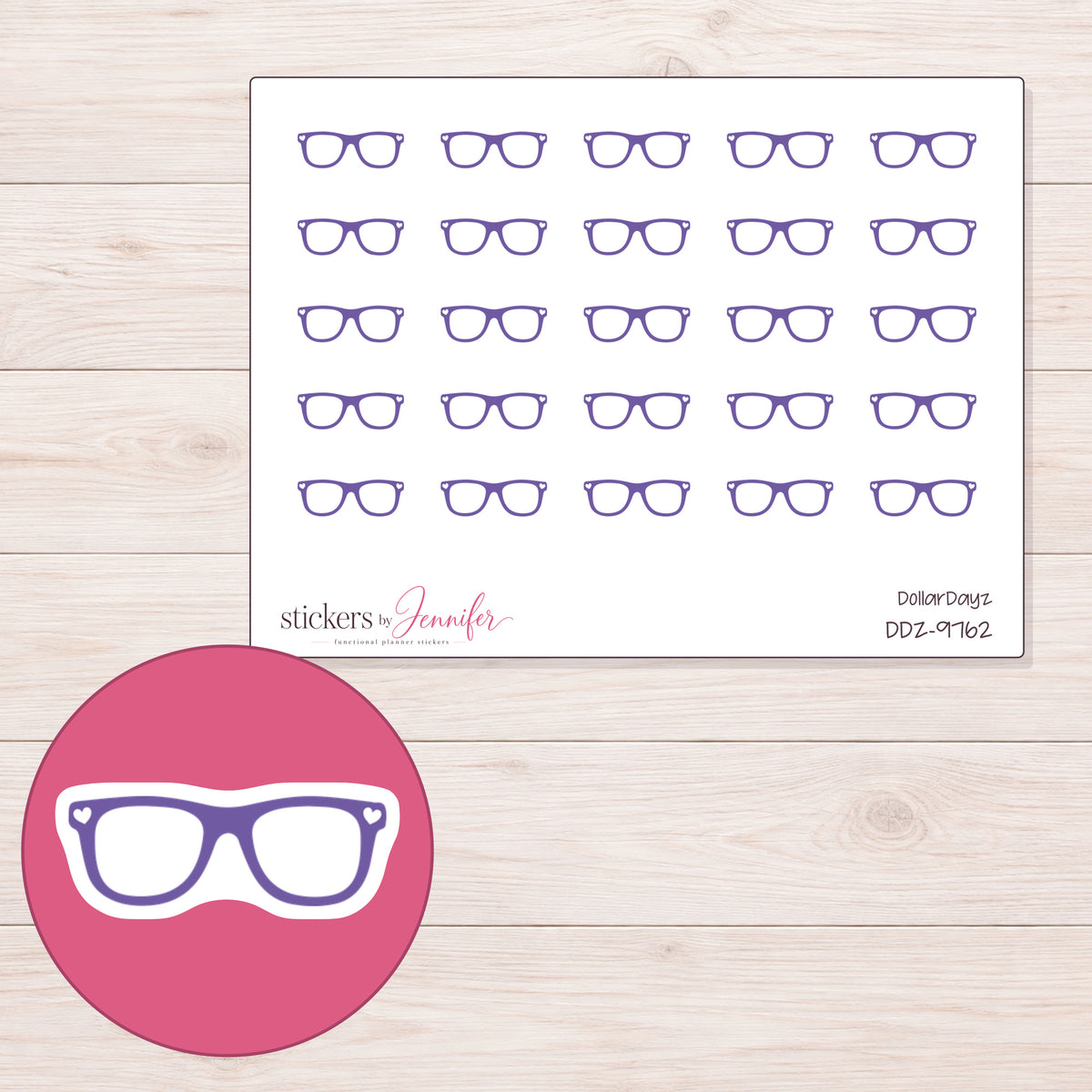 DDZ-9762 planner sticker sheet with enlarged sticker detail