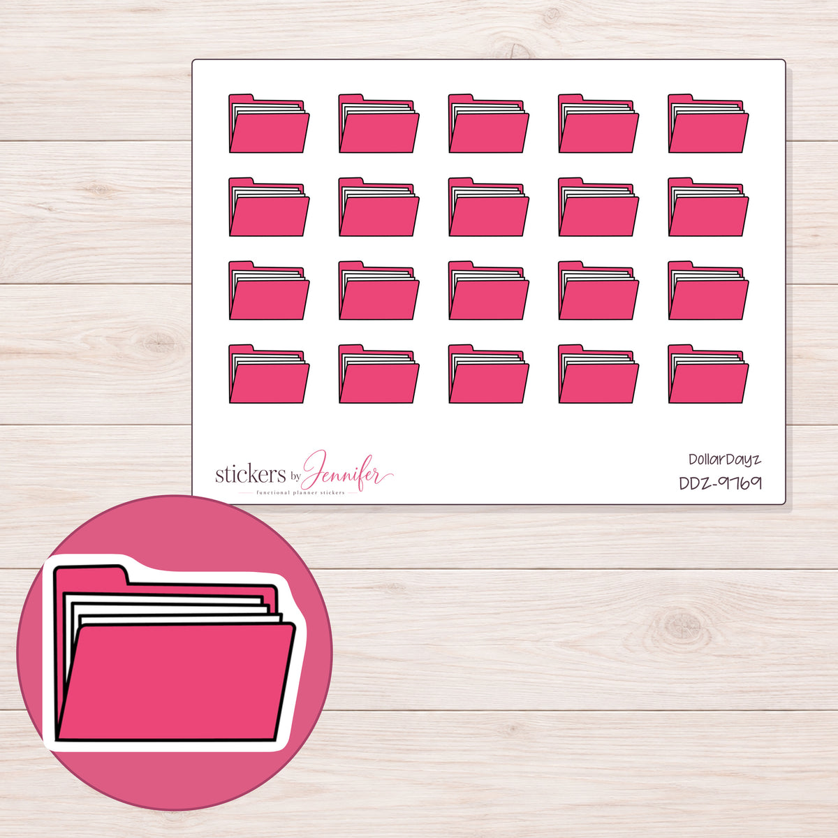 DDZ-9769 planner sticker sheet with enlarged sticker detail