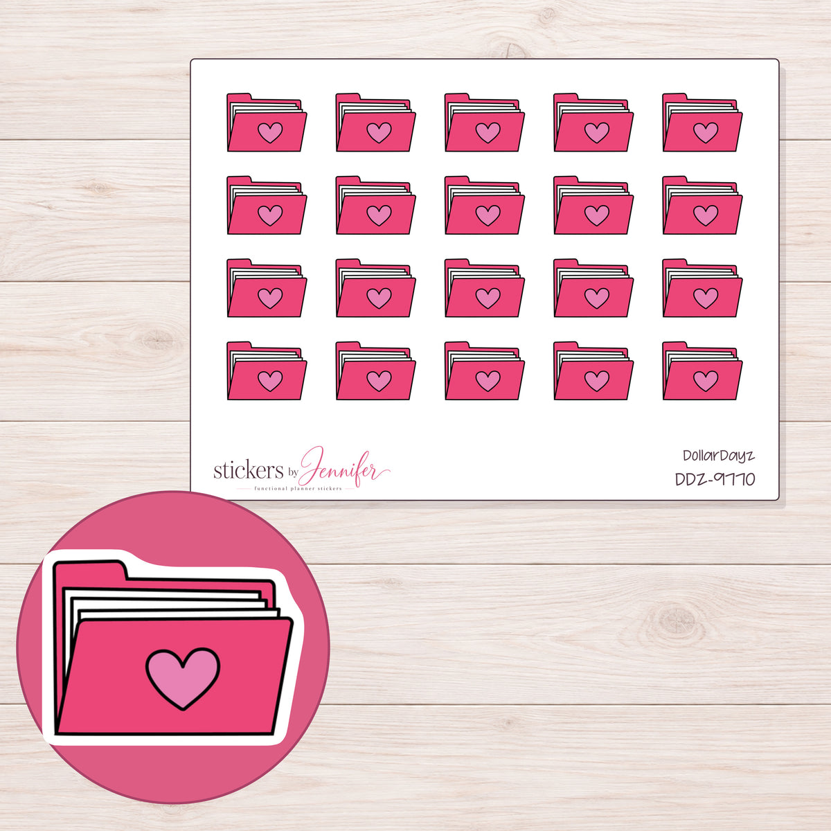 DDZ-9770 planner sticker sheet with enlarged sticker detail