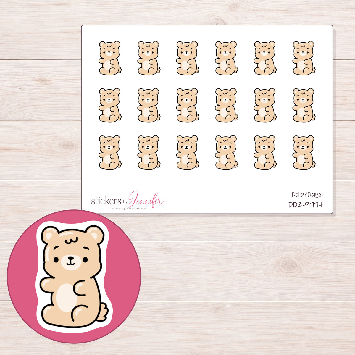 DDZ-9774 planner sticker sheet with enlarged sticker detail
