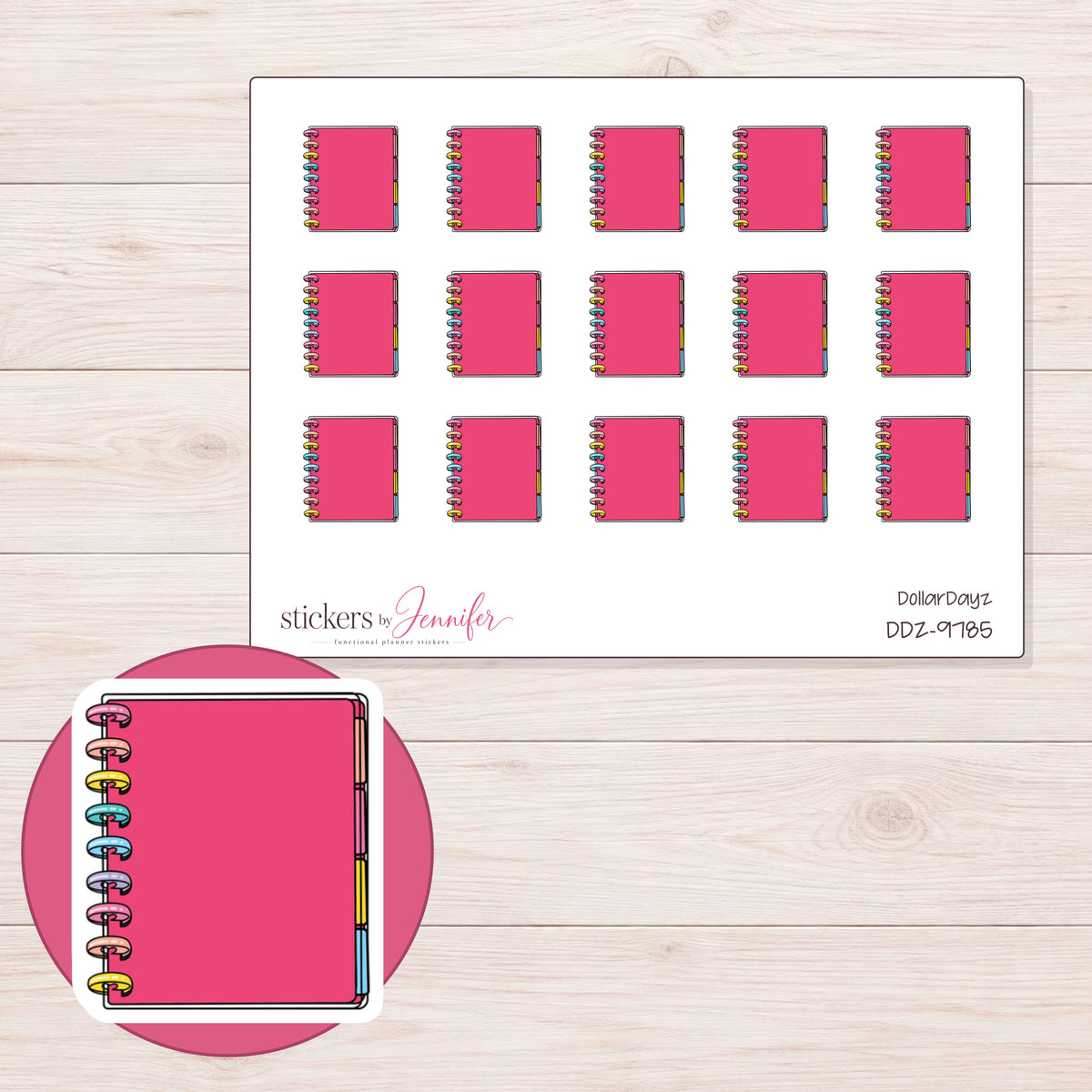 DDZ-9785 planner sticker sheet with enlarged sticker detail