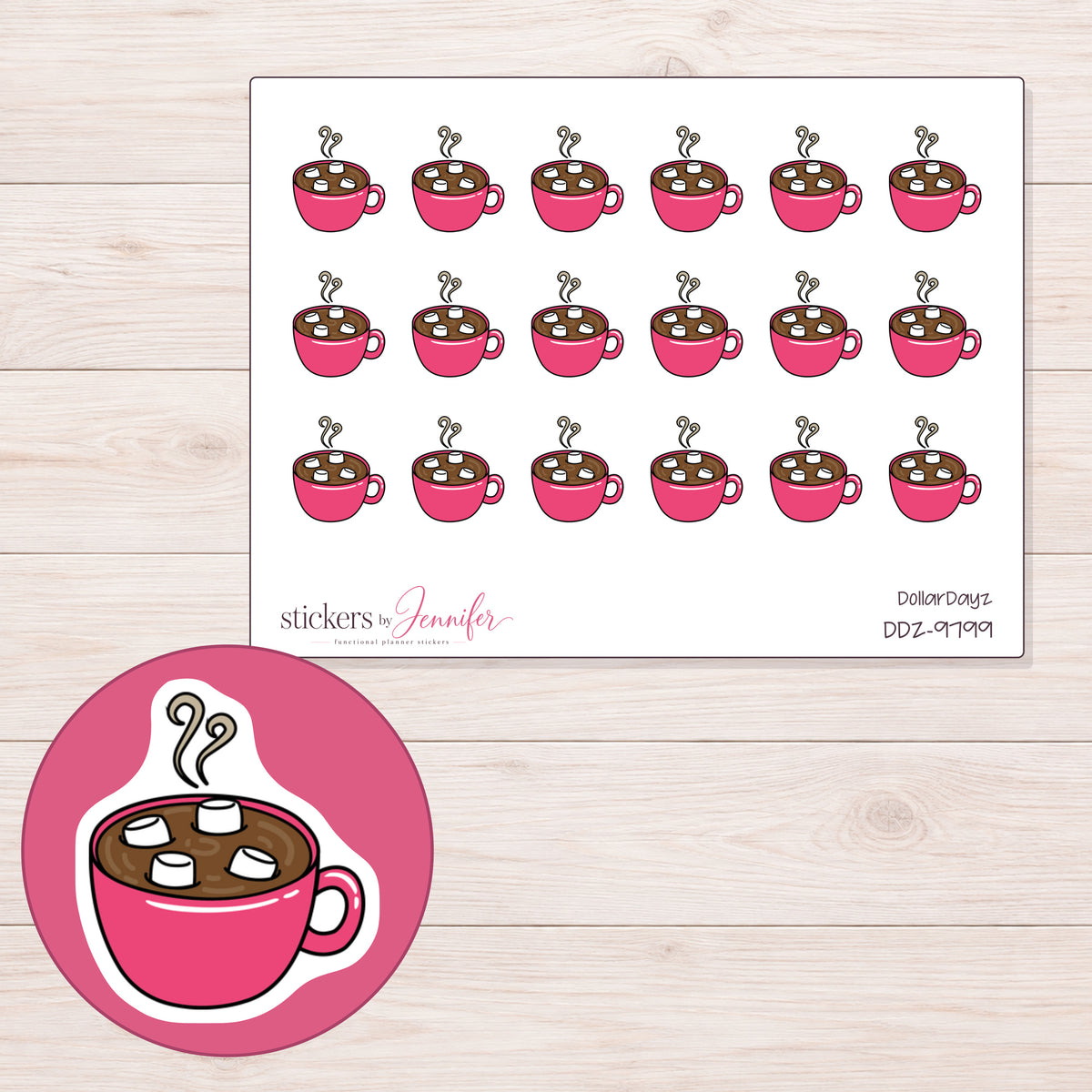 DDZ-9799 planner sticker sheet with enlarged sticker detail