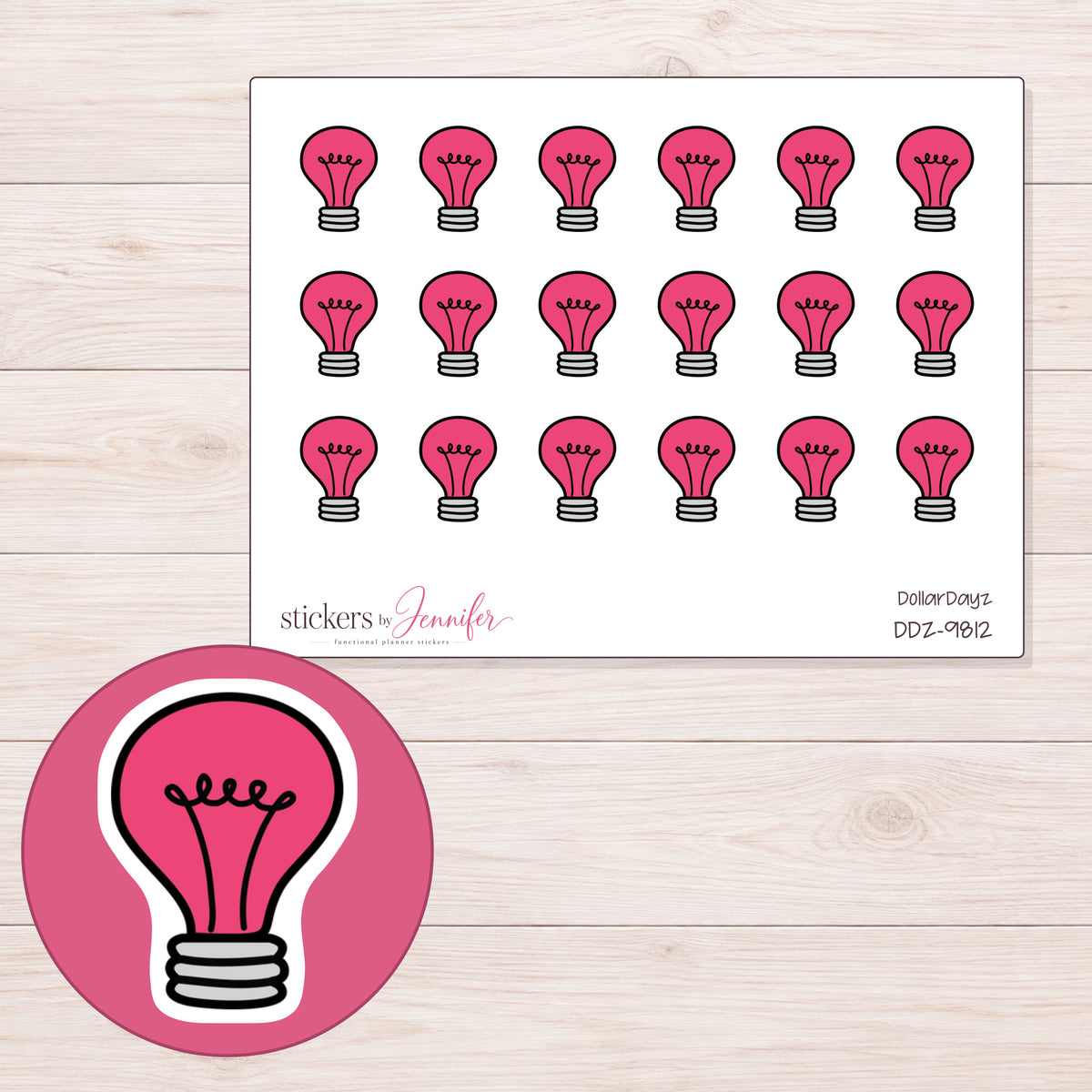 DDZ-9812 planner sticker sheet with enlarged sticker detail