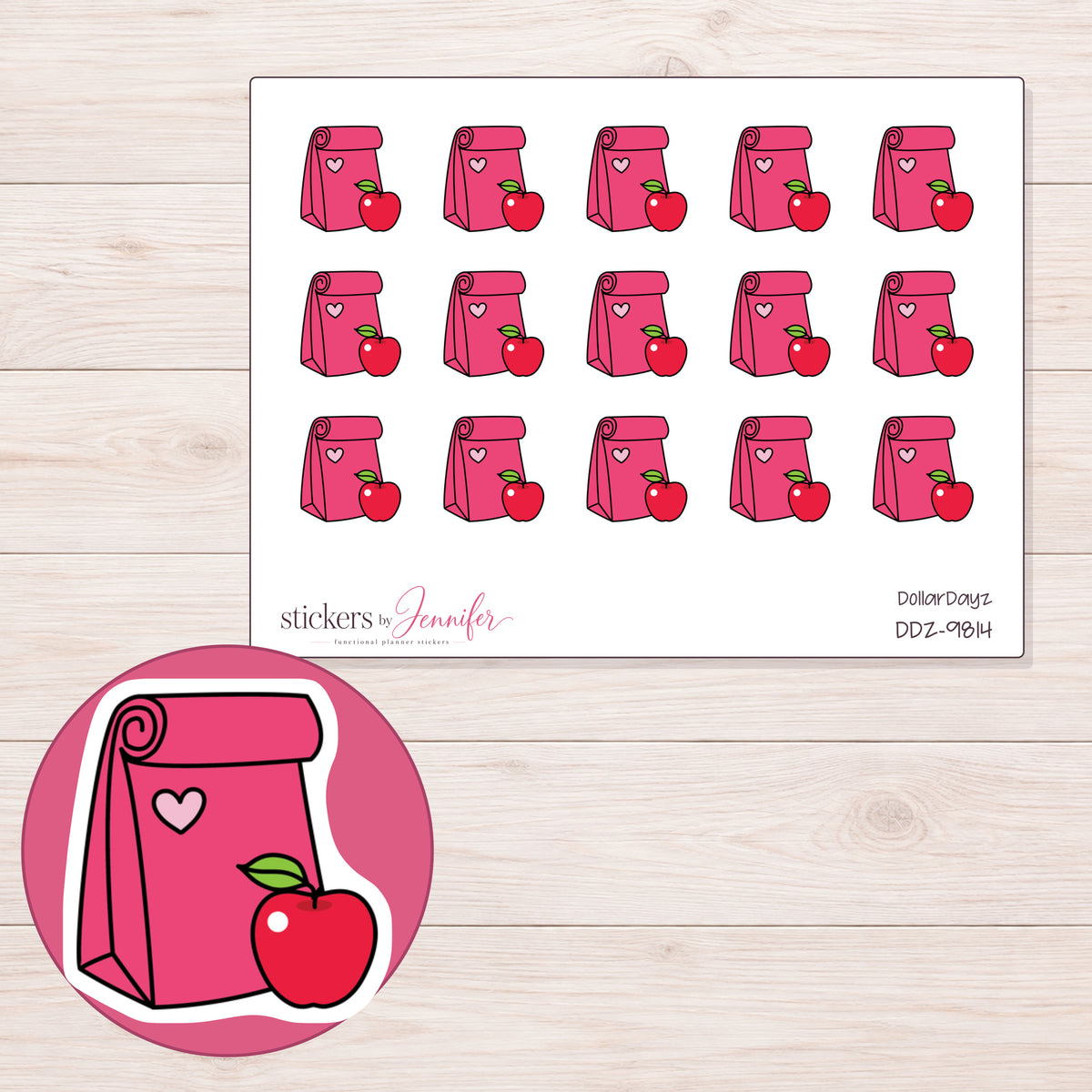 DDZ-9814 planner sticker sheet with enlarged sticker detail