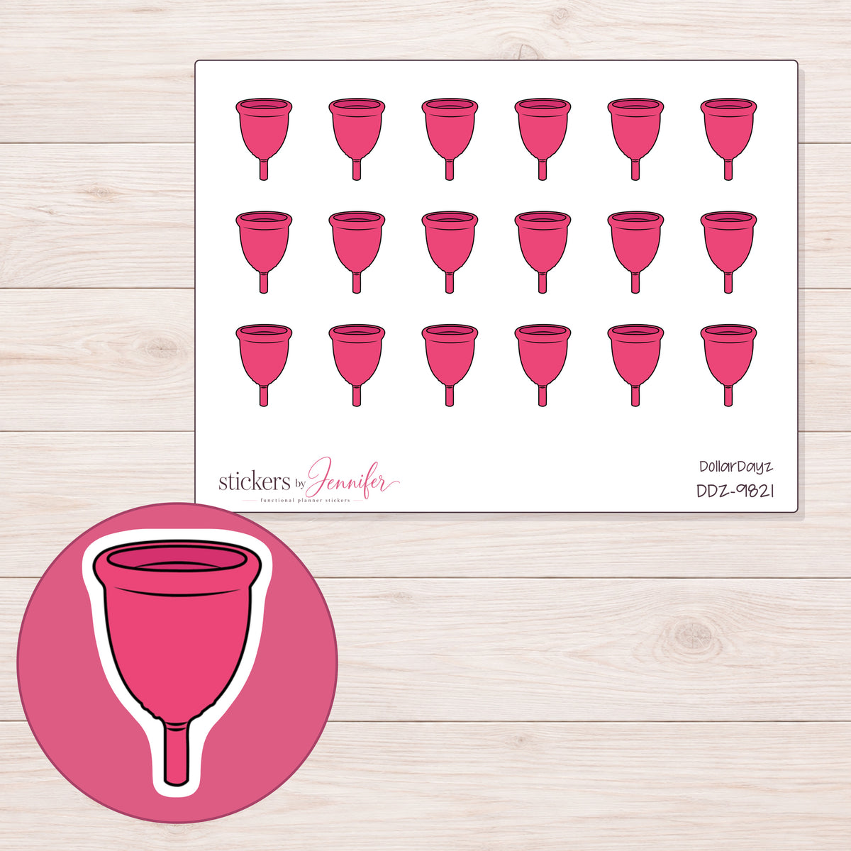 DDZ-9821 planner sticker sheet with enlarged sticker detail