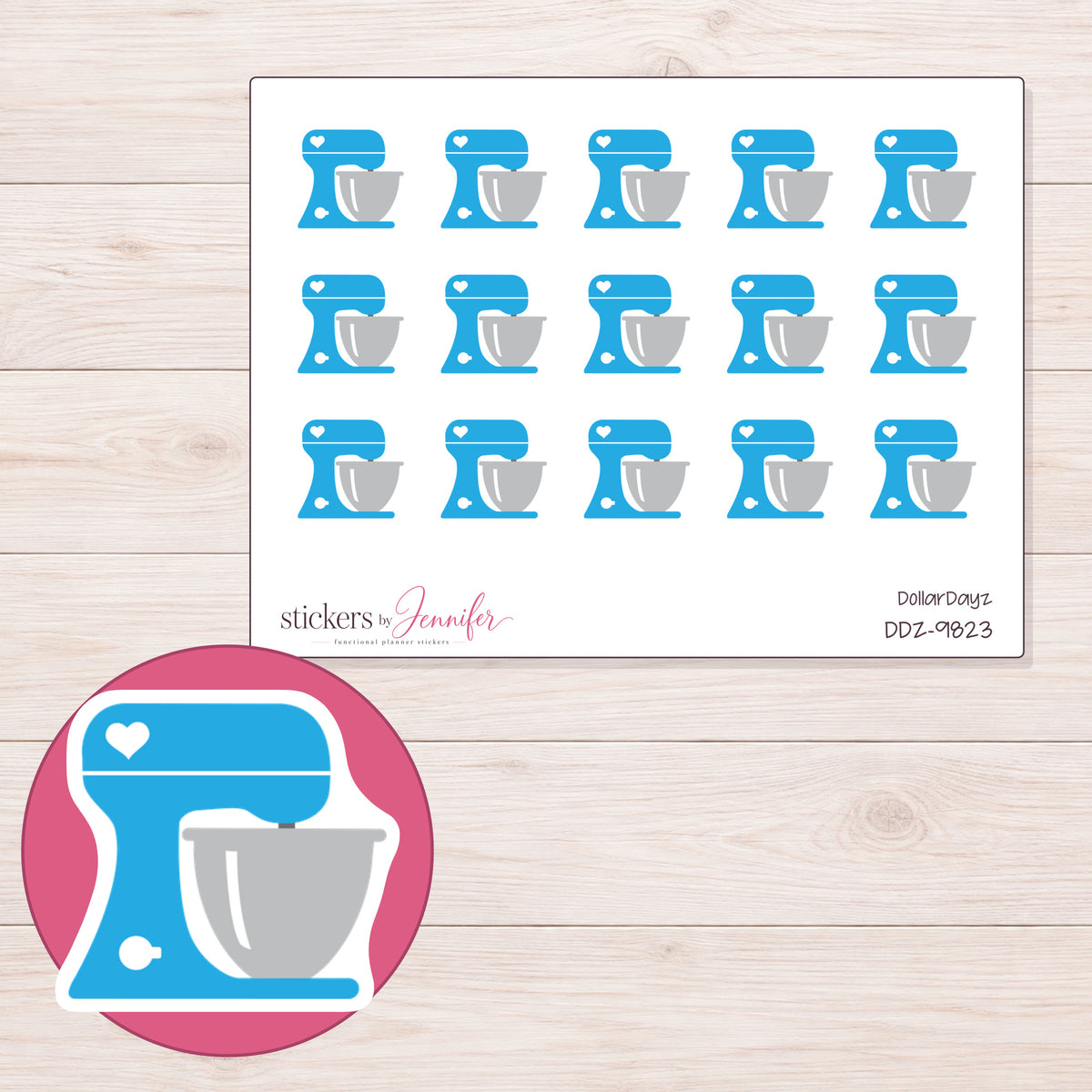 DDZ-9823 planner sticker sheet with enlarged sticker detail