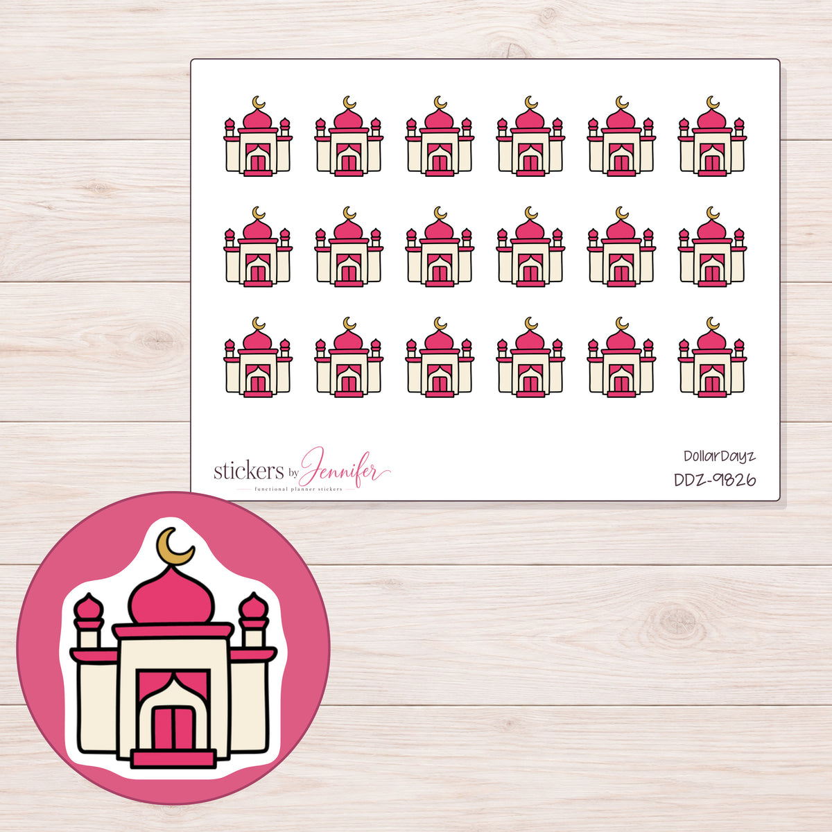 DDZ-9826 planner sticker sheet with enlarged sticker detail