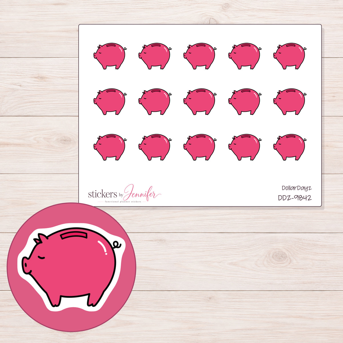 DDZ-9842 planner sticker sheet with enlarged sticker detail