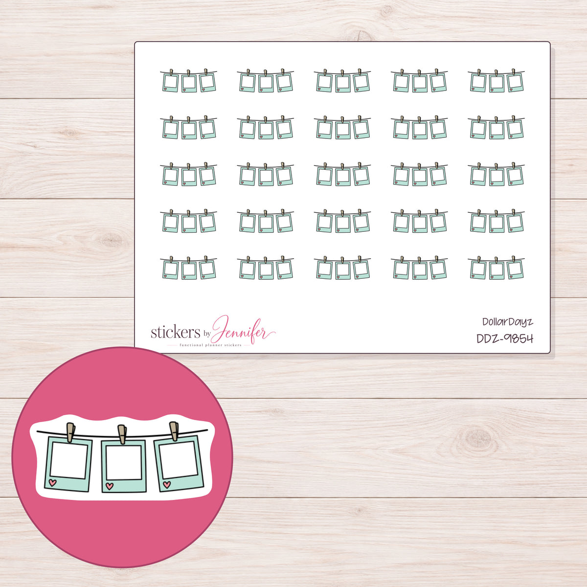 DDZ-9854 planner sticker sheet with enlarged sticker detail