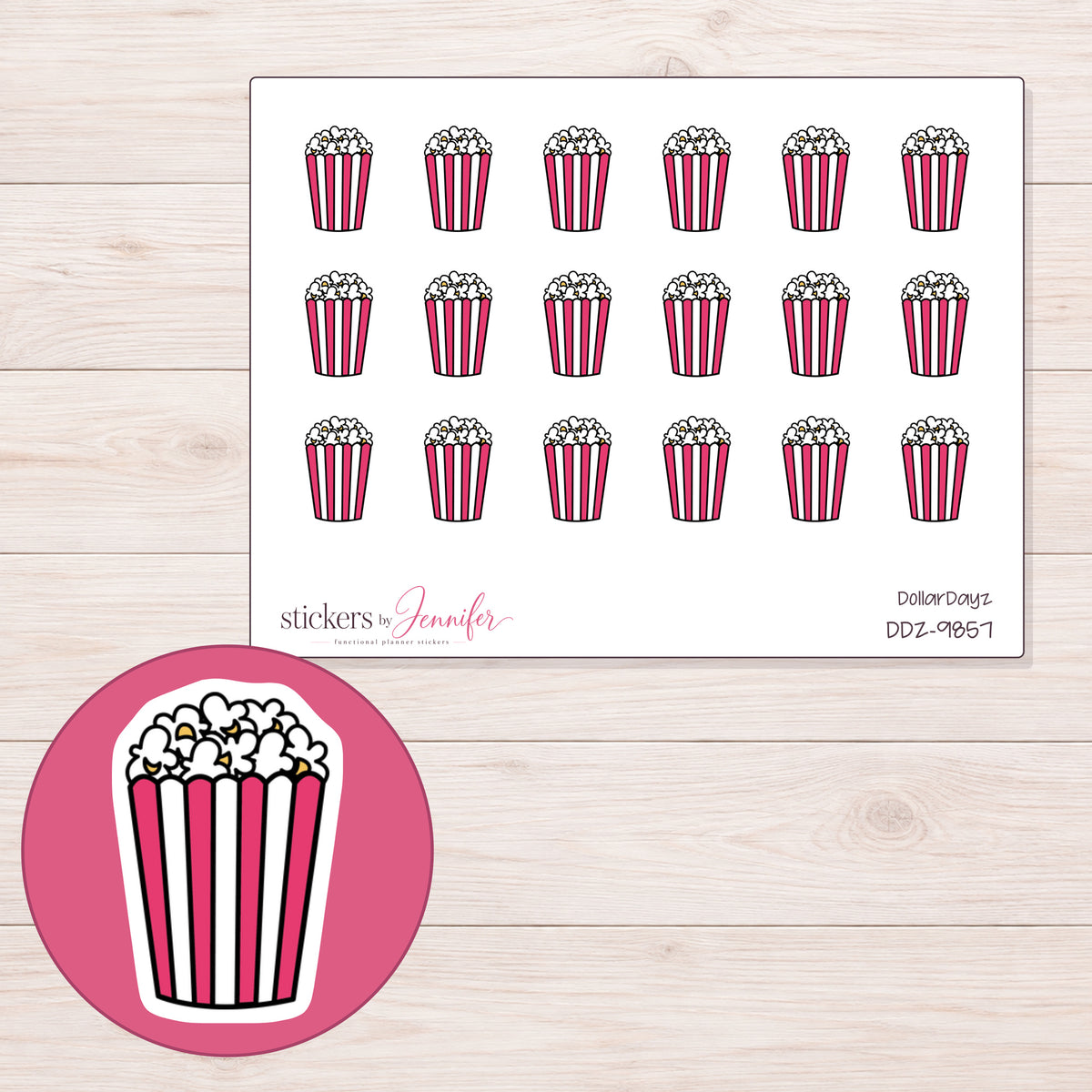 DDZ-9857 planner sticker sheet with enlarged sticker detail