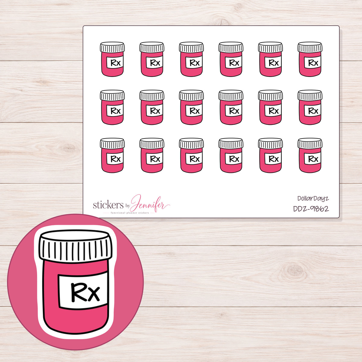 DDZ-9862 planner sticker sheet with enlarged sticker detail