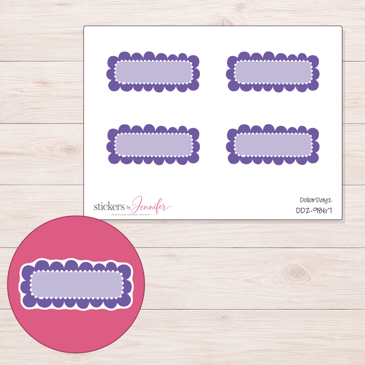 DDZ-9867 planner sticker sheet with enlarged sticker detail