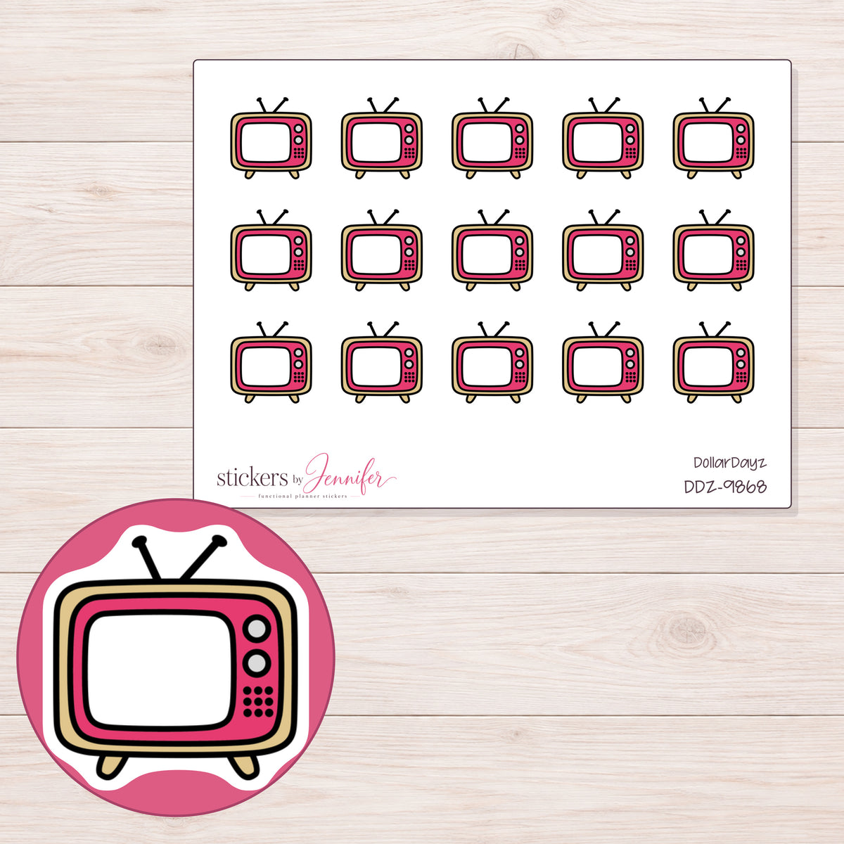 DDZ-9868 planner sticker sheet with enlarged sticker detail