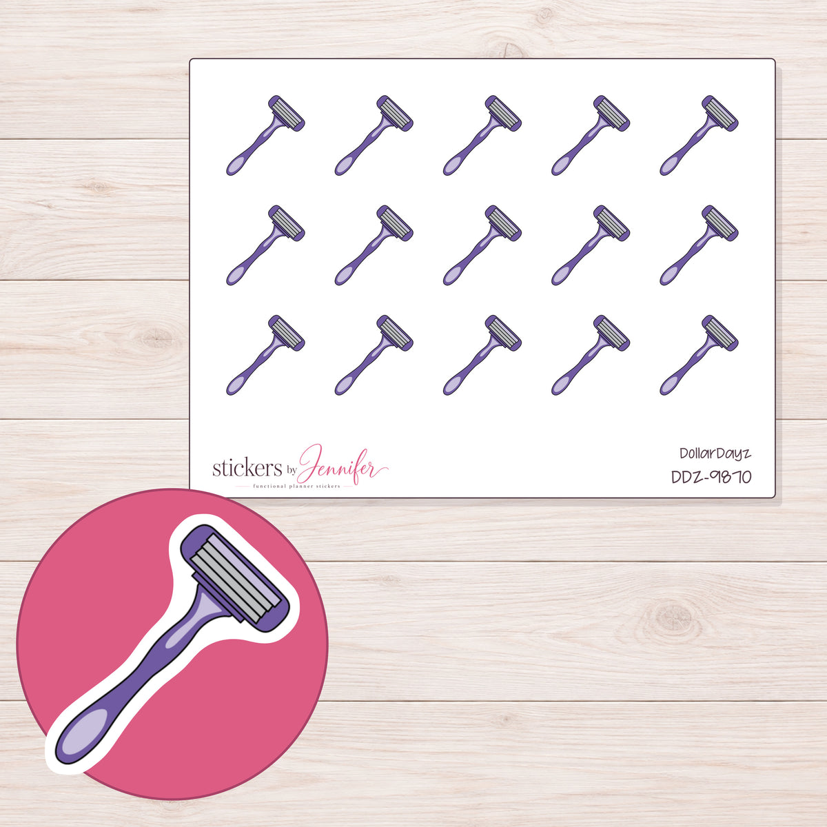 DDZ-9870 planner sticker sheet with enlarged sticker detail