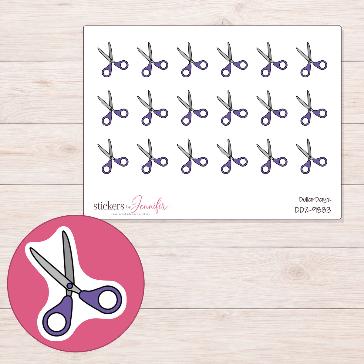 DDZ-9883 planner sticker sheet with enlarged sticker detail