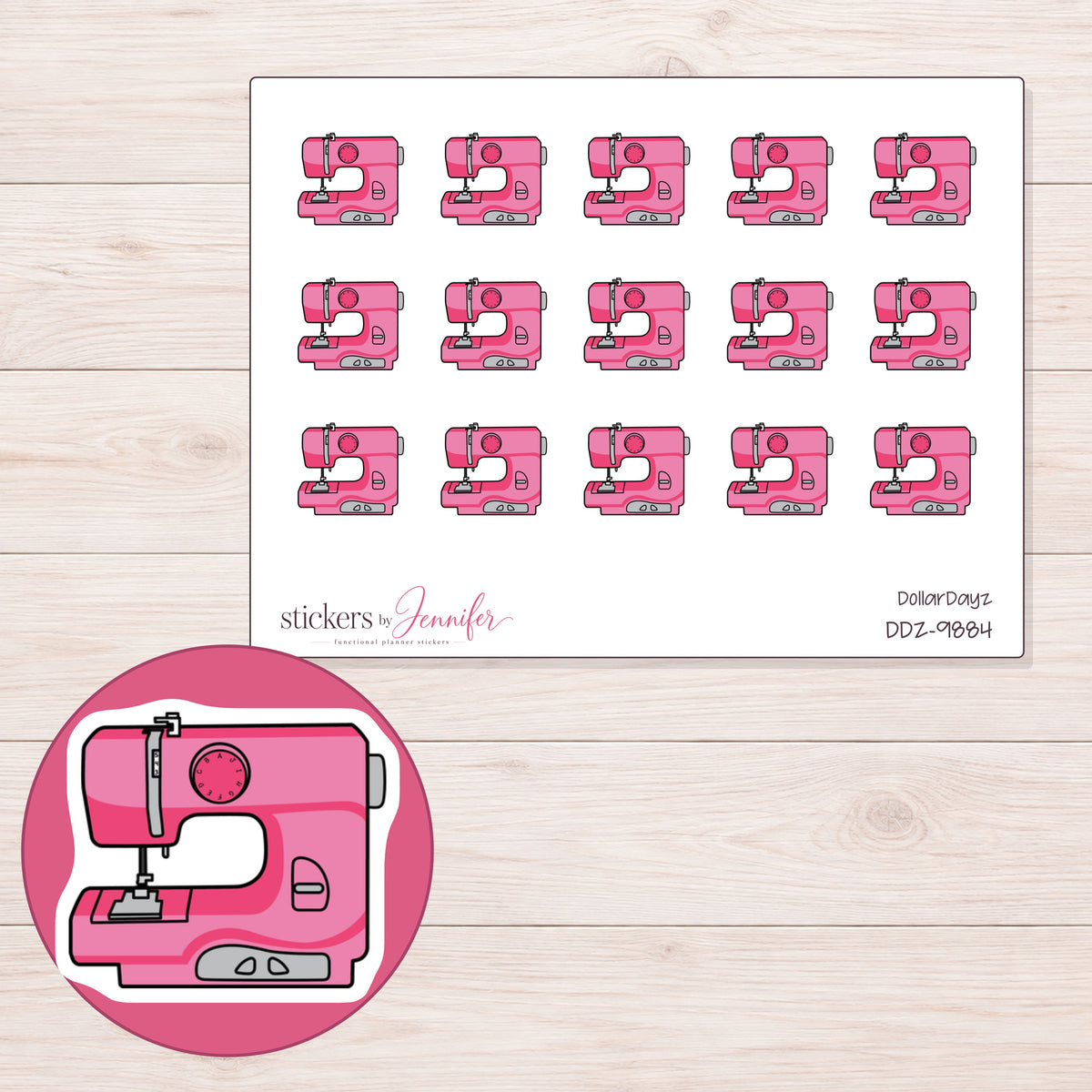 DDZ-9884 planner sticker sheet with enlarged sticker detail