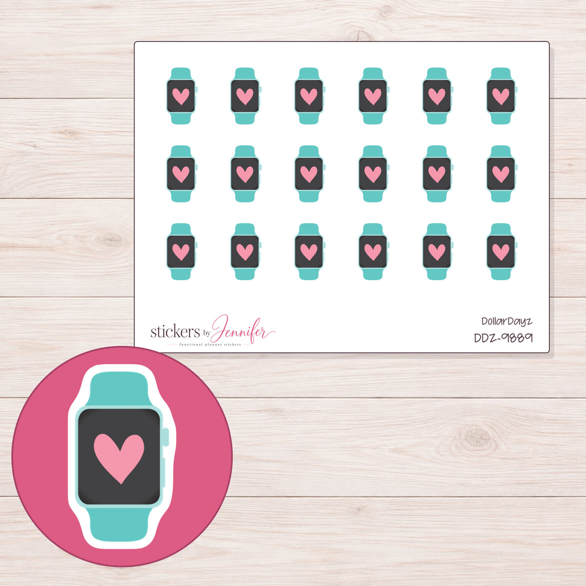 DDZ-9889 planner sticker sheet with enlarged sticker detail