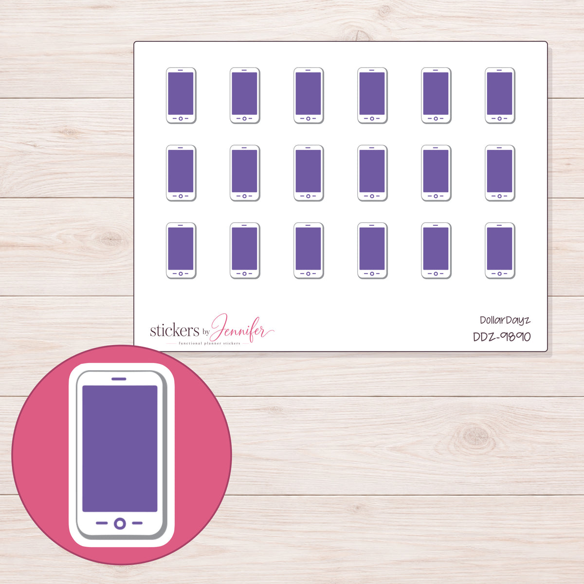 DDZ-9890 planner sticker sheet with enlarged sticker detail