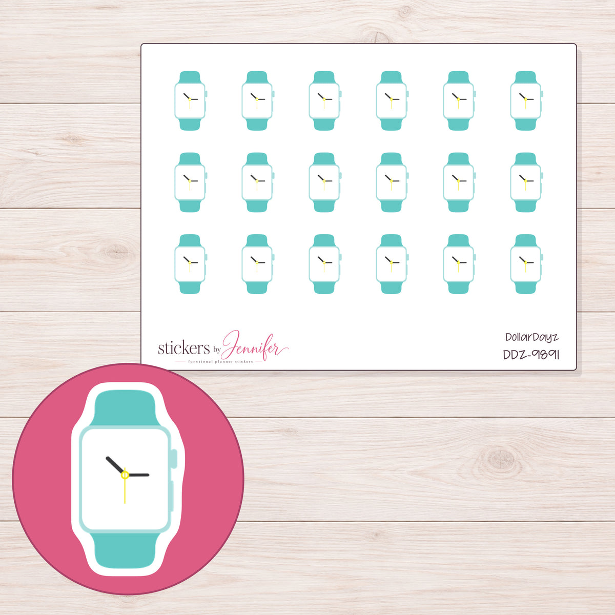 DDZ-9891 planner sticker sheet with enlarged sticker detail