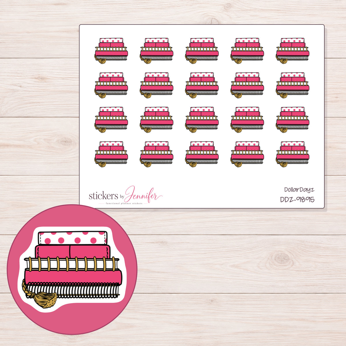DDZ-9895 planner sticker sheet with enlarged sticker detail