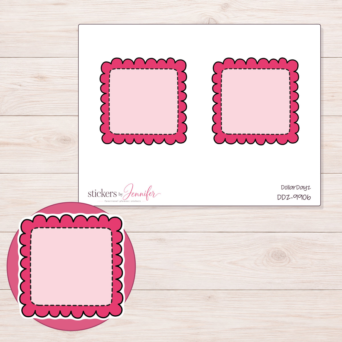 DDZ-9906 planner sticker sheet with enlarged sticker detail