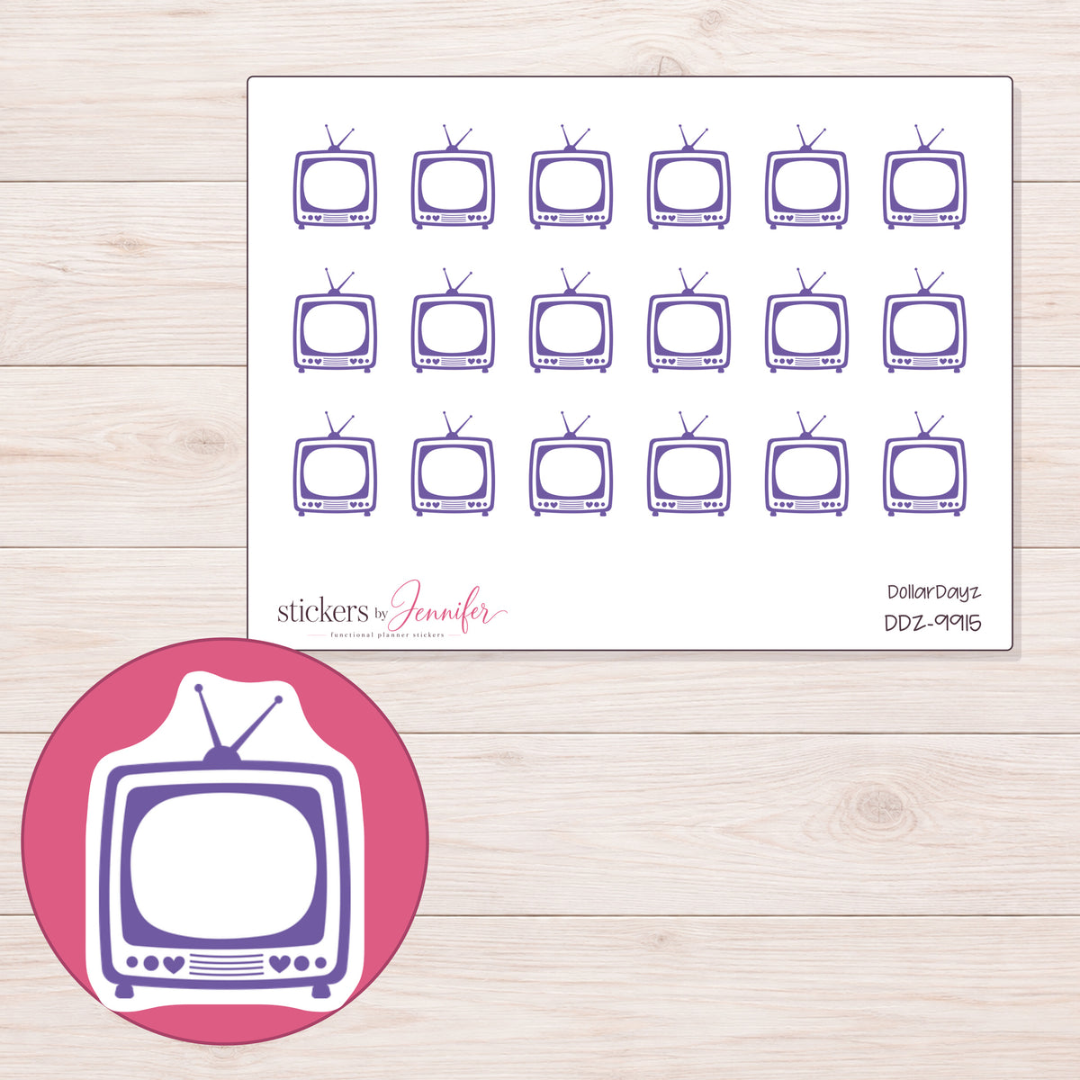DDZ-9915 planner sticker sheet with enlarged sticker detail