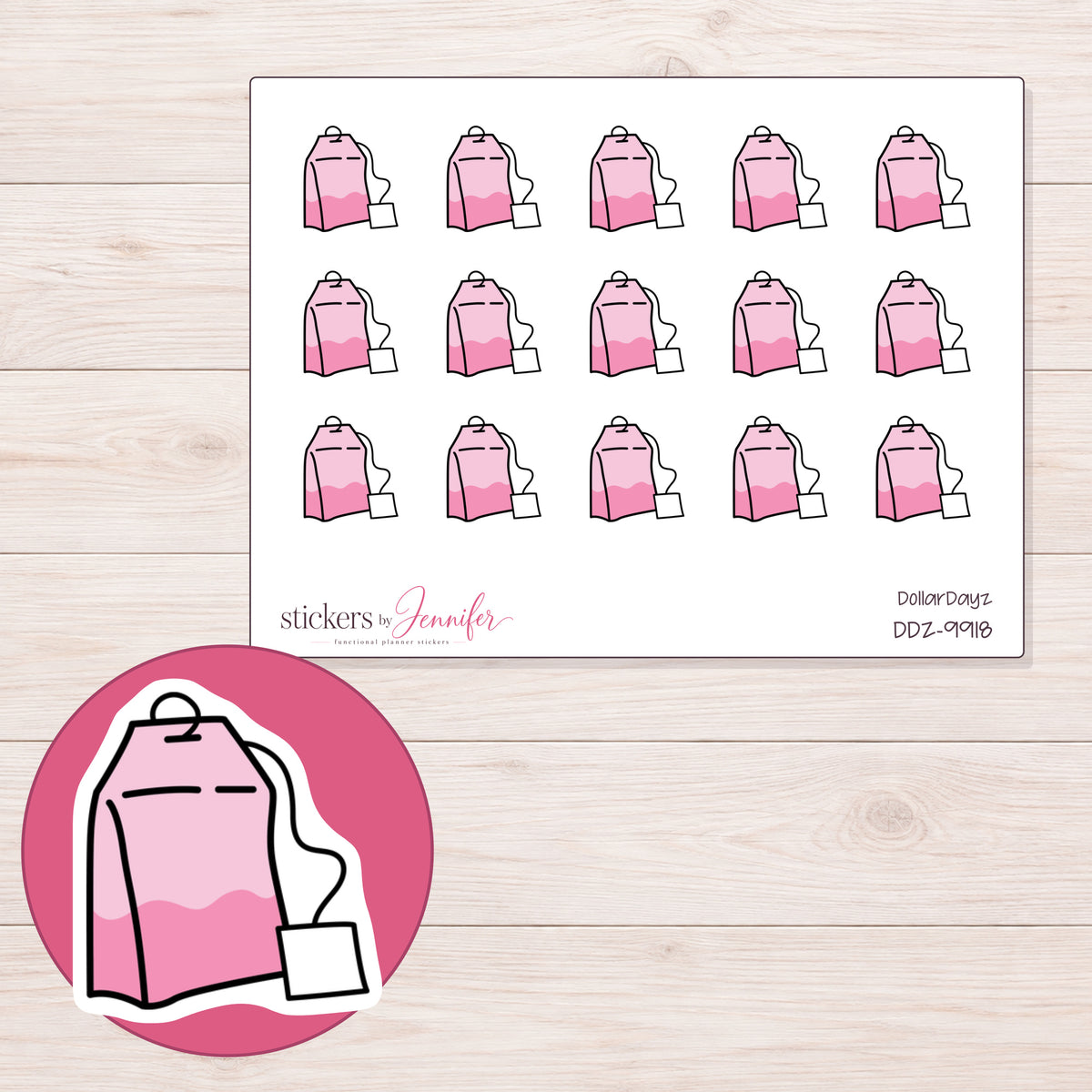 DDZ-9918 planner sticker sheet with enlarged sticker detail