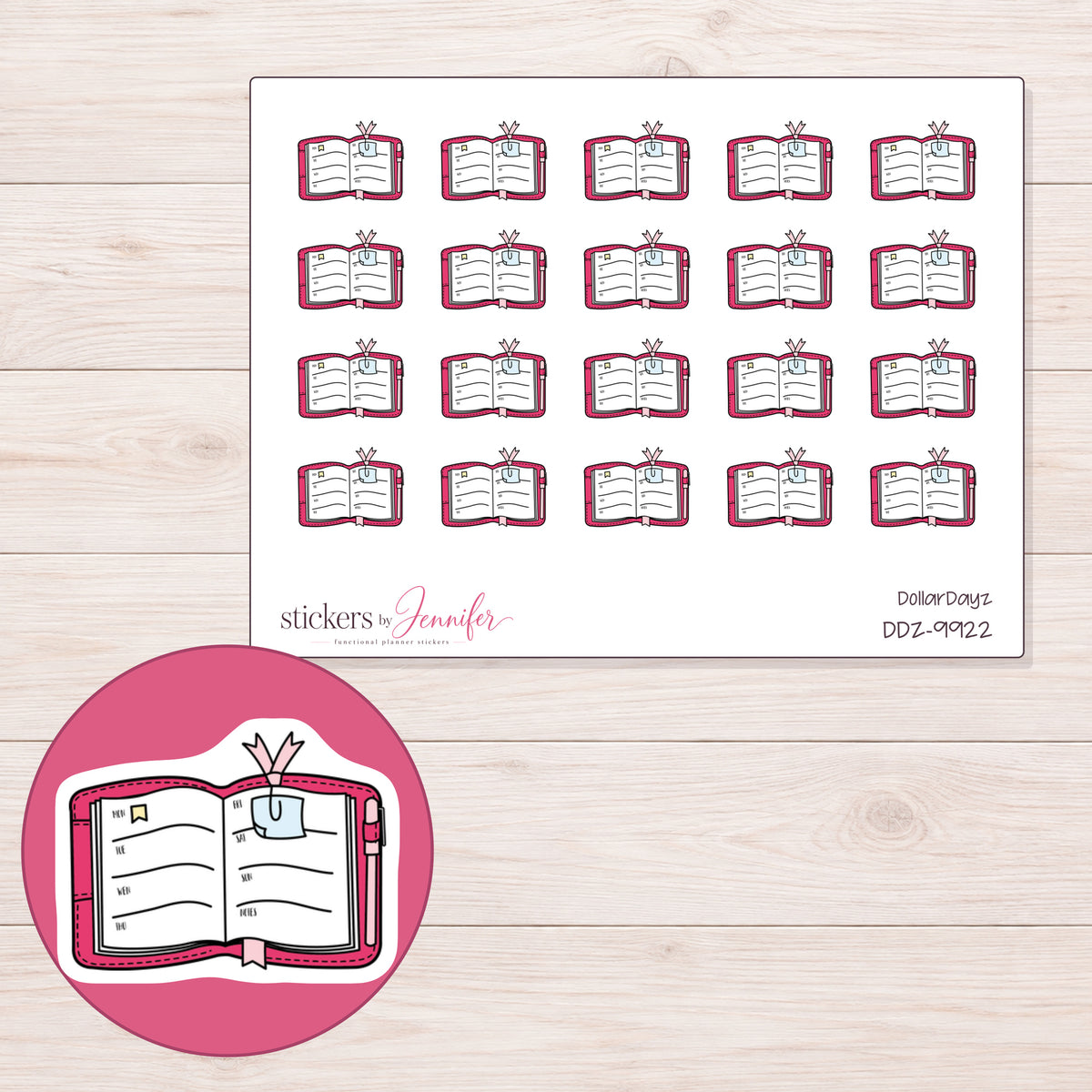 DDZ-9922 planner sticker sheet with enlarged sticker detail
