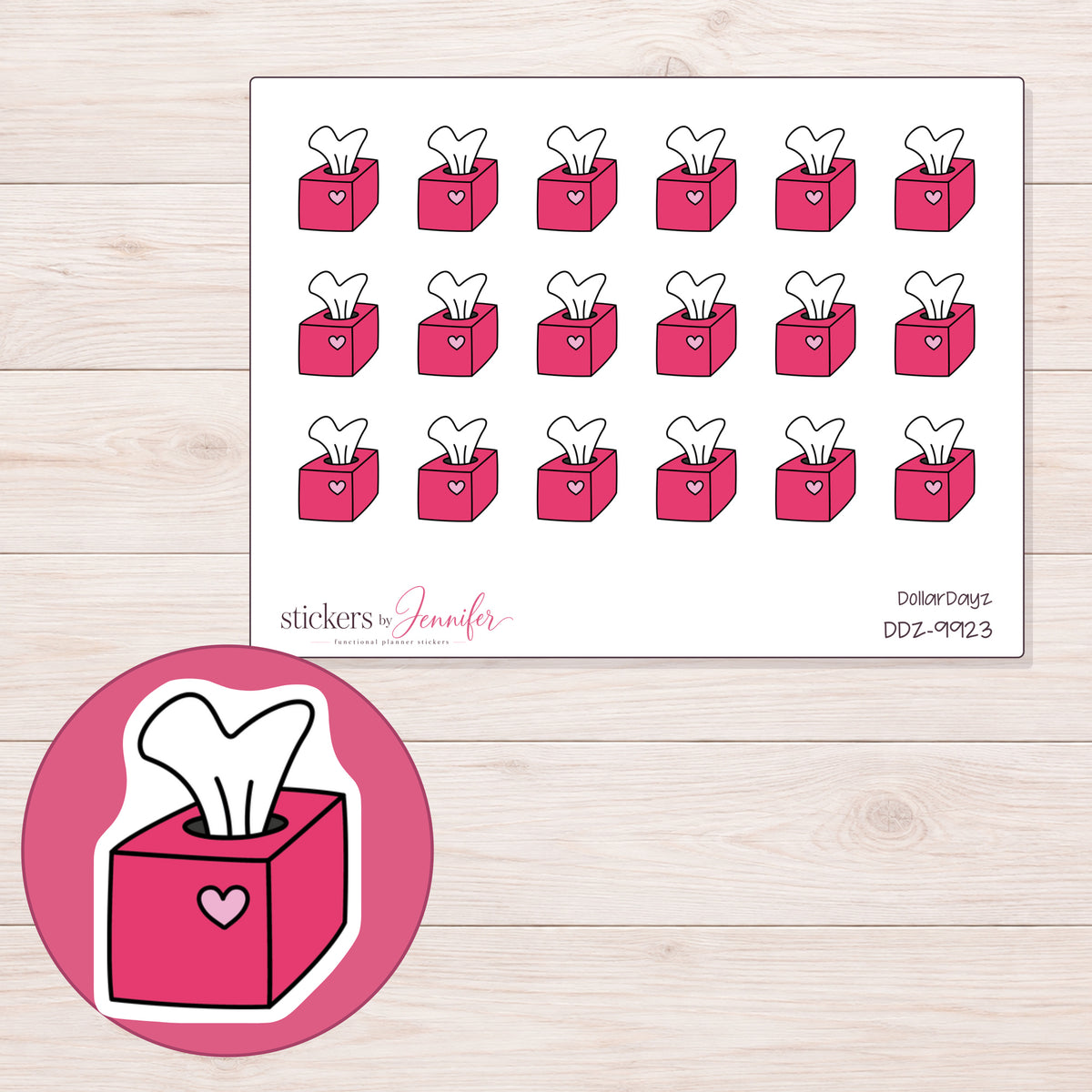 DDZ-9923 planner sticker sheet with enlarged sticker detail