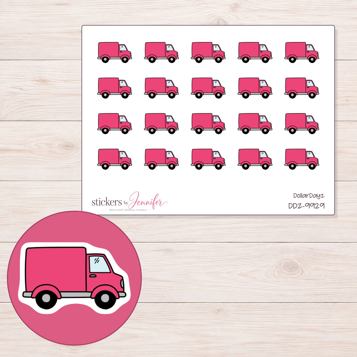 DDZ-9929 planner sticker sheet with enlarged sticker detail