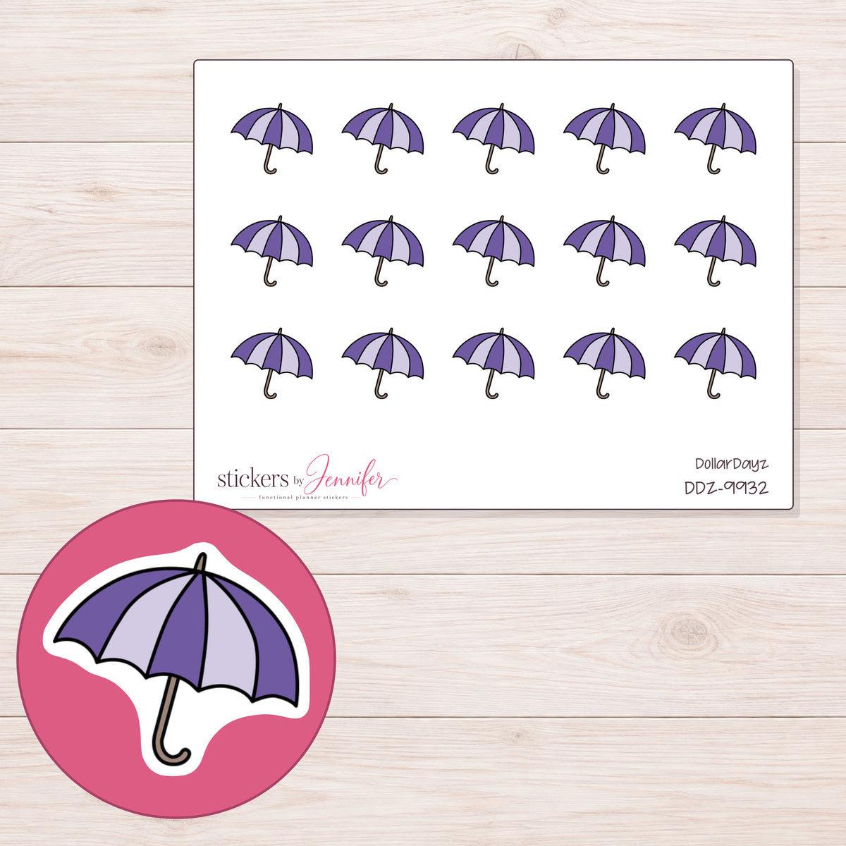 DDZ-9932 planner sticker sheet with enlarged sticker detail