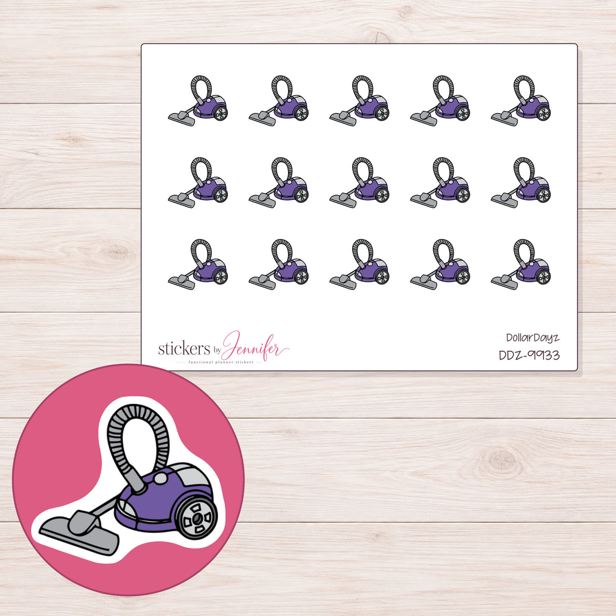 DDZ-9933 planner sticker sheet with enlarged sticker detail