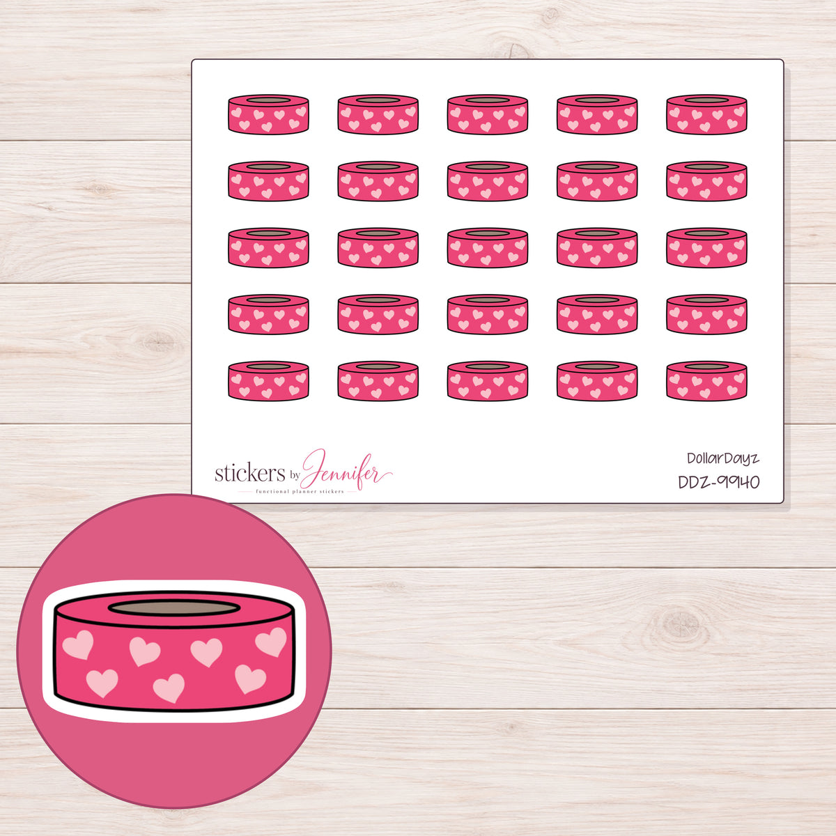 DDZ-9940 planner sticker sheet with enlarged sticker detail