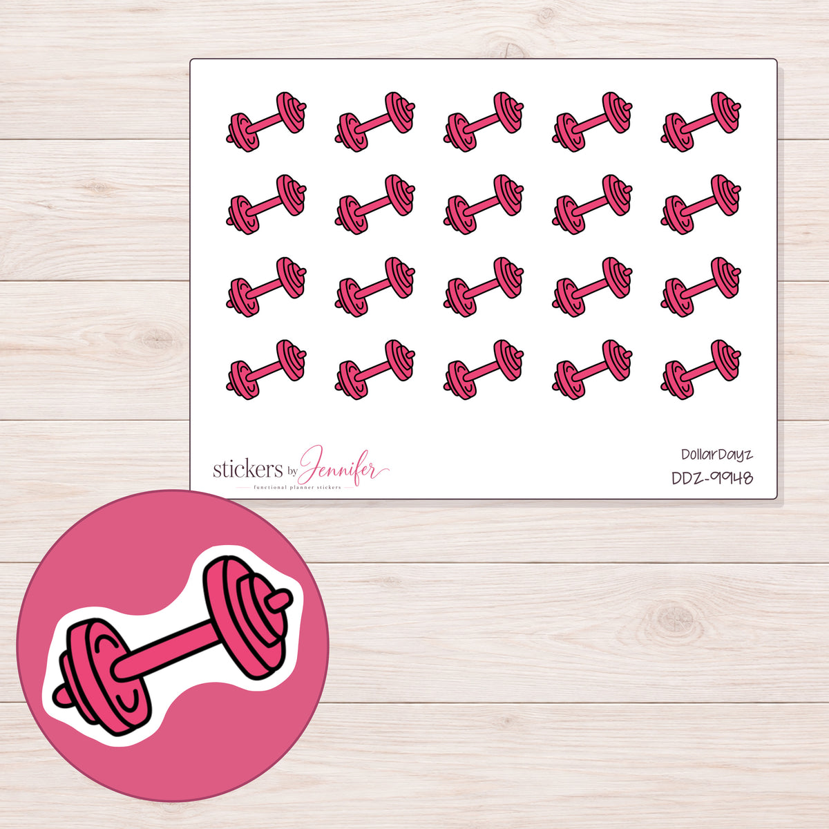 DDZ-9948 planner sticker sheet with enlarged sticker detail