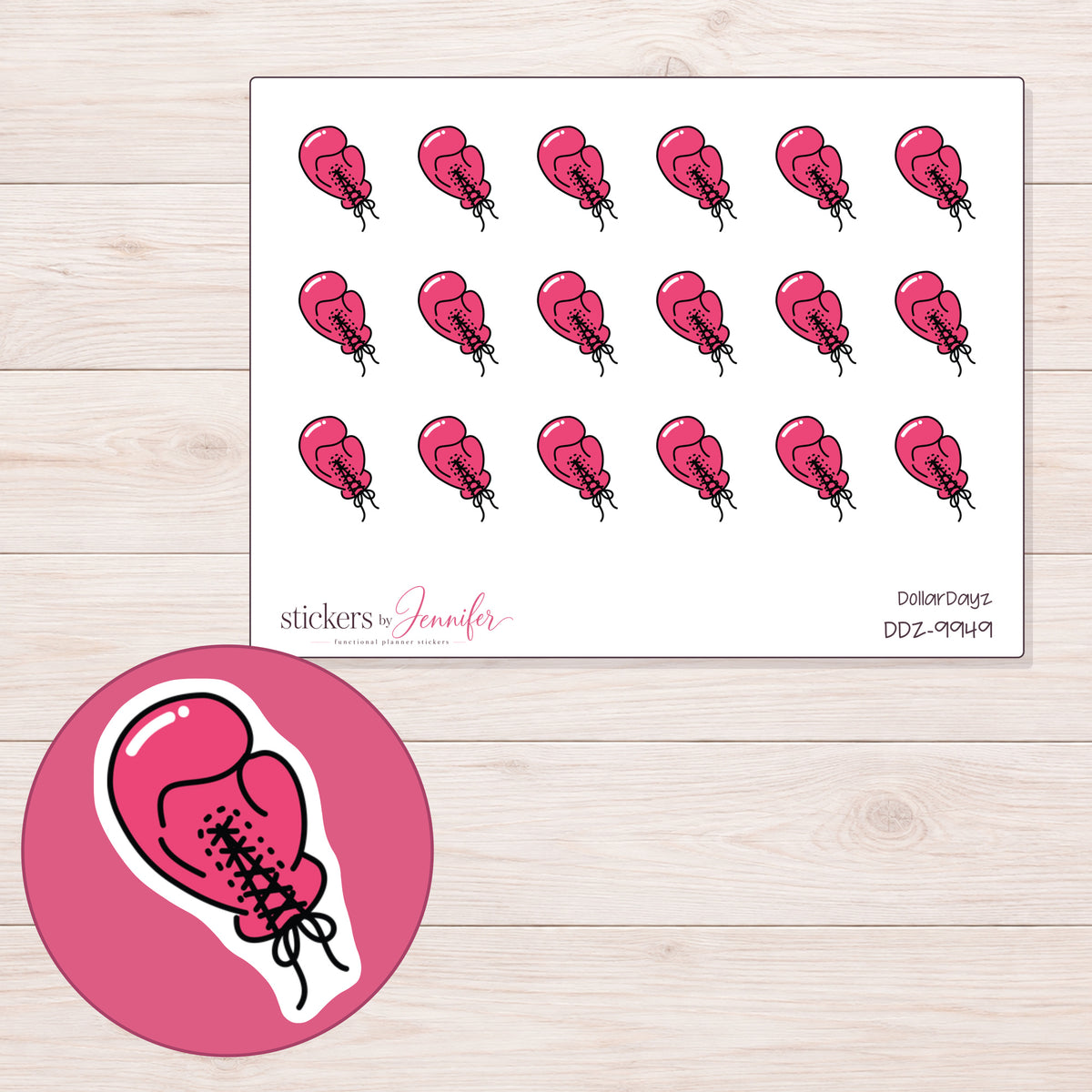 DDZ-9949 planner sticker sheet with enlarged sticker detail