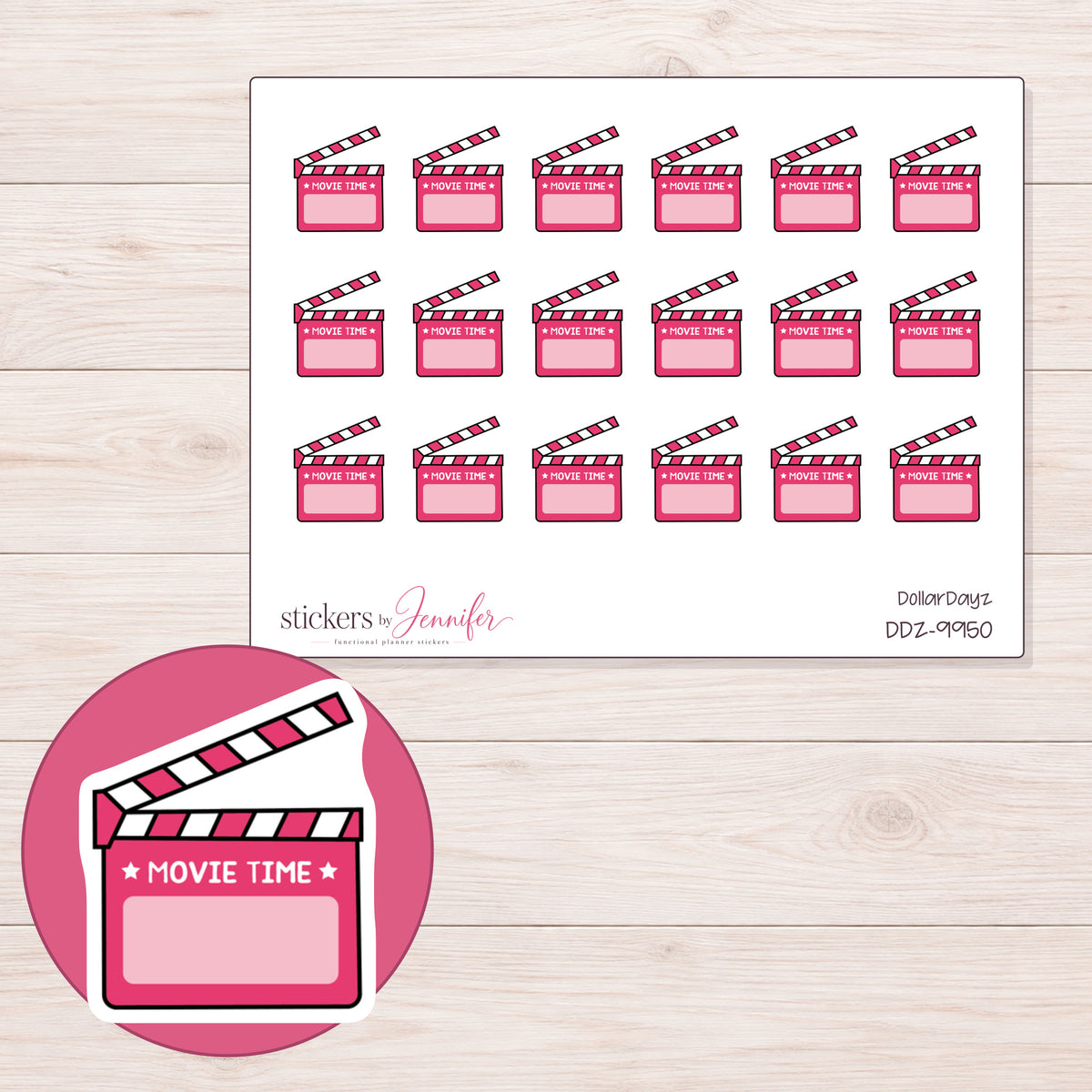 DDZ-9950 planner sticker sheet with enlarged sticker detail