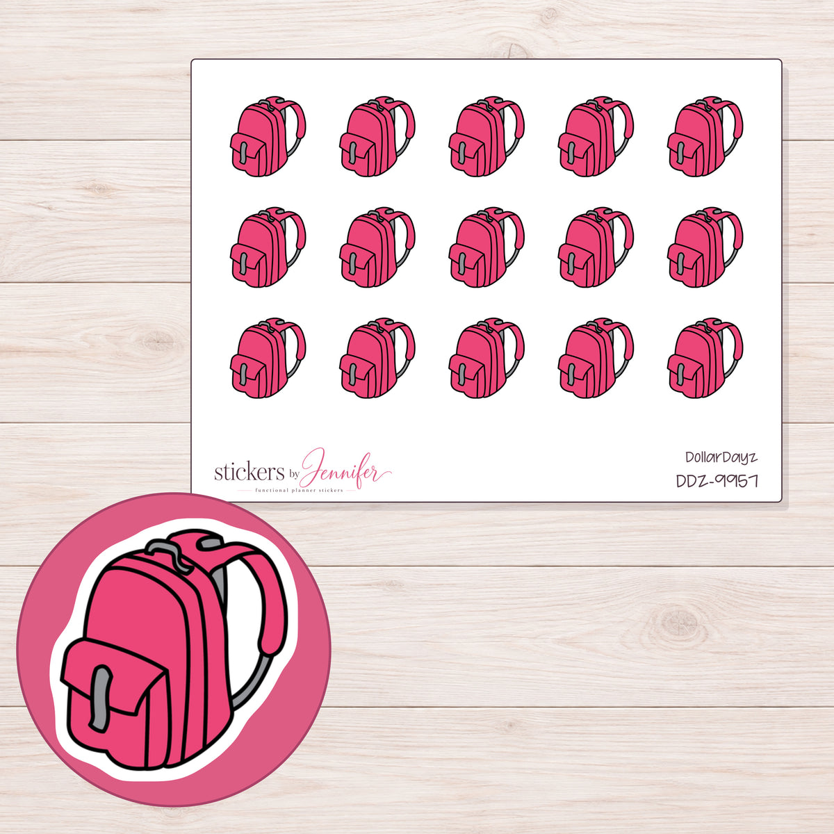 DDZ-9957 planner sticker sheet with enlarged sticker detail