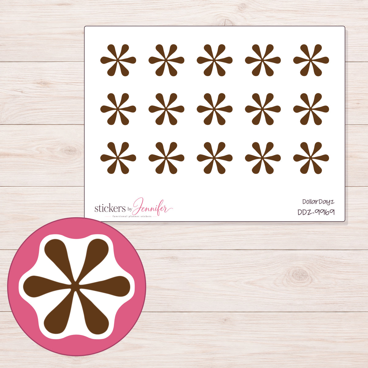 DDZ-9969 planner sticker sheet with enlarged sticker detail