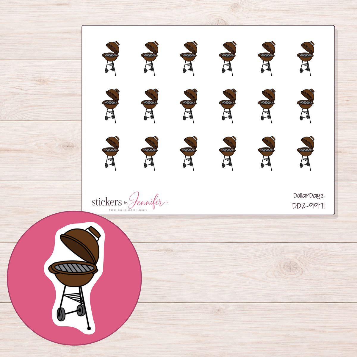 DDZ-9971 planner sticker sheet with enlarged sticker detail