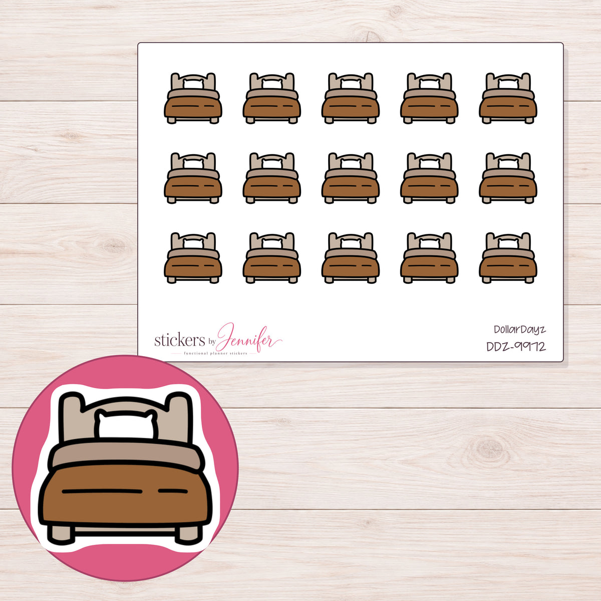 DDZ-9972 planner sticker sheet with enlarged sticker detail