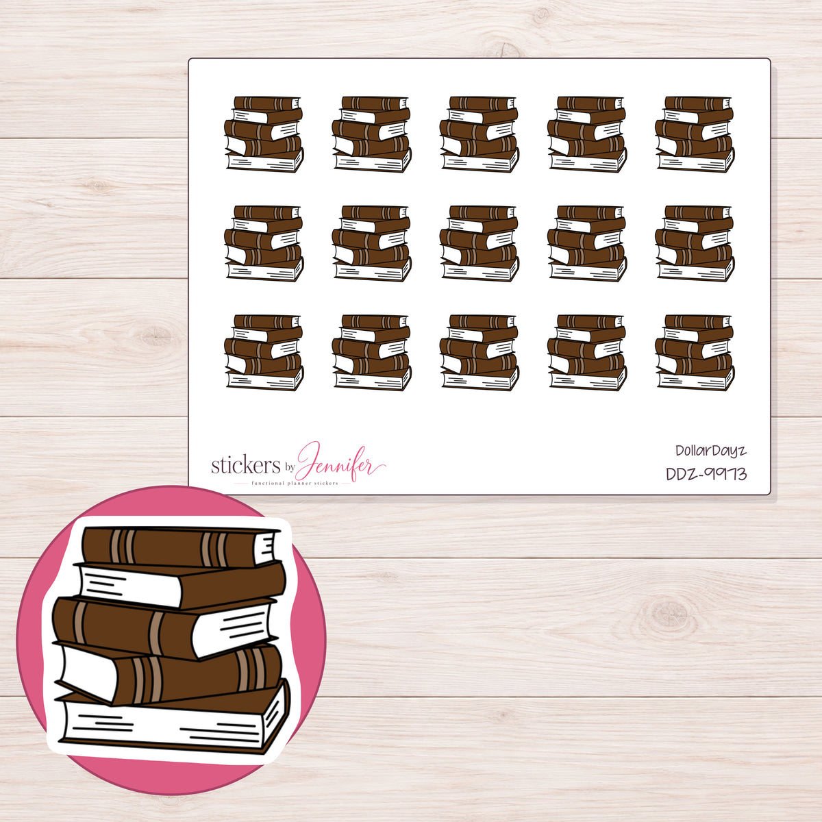 DDZ-9973 planner sticker sheet with enlarged sticker detail