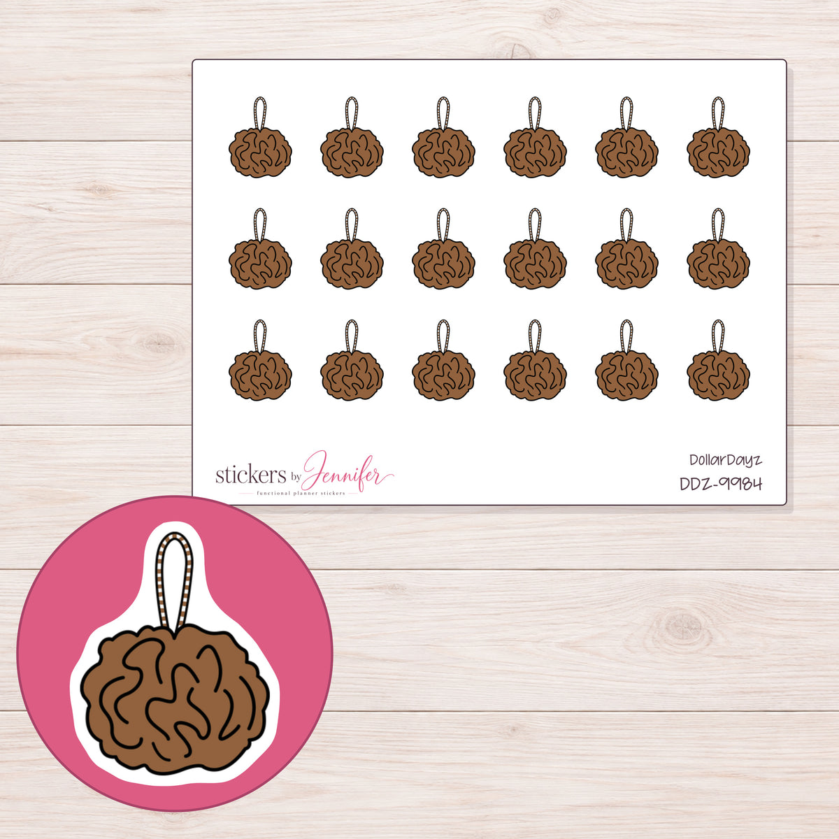 DDZ-9984 planner sticker sheet with enlarged sticker detail