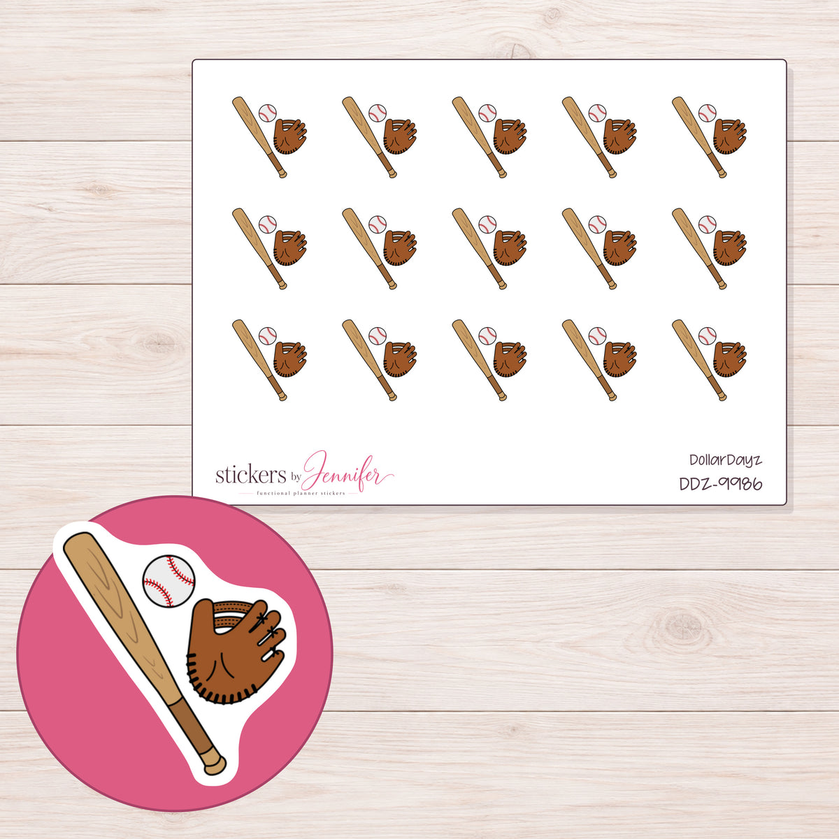 DDZ-9986 planner sticker sheet with enlarged sticker detail